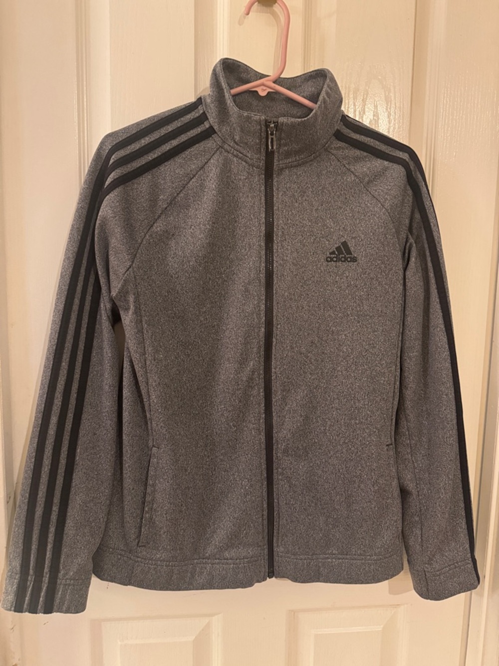 adidas Heather Gray Full-Zip Jacket with Black Stripes